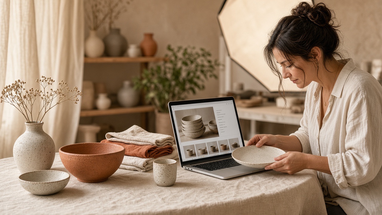 Handmade ceramics on a photography sweep for a craft shop listing
