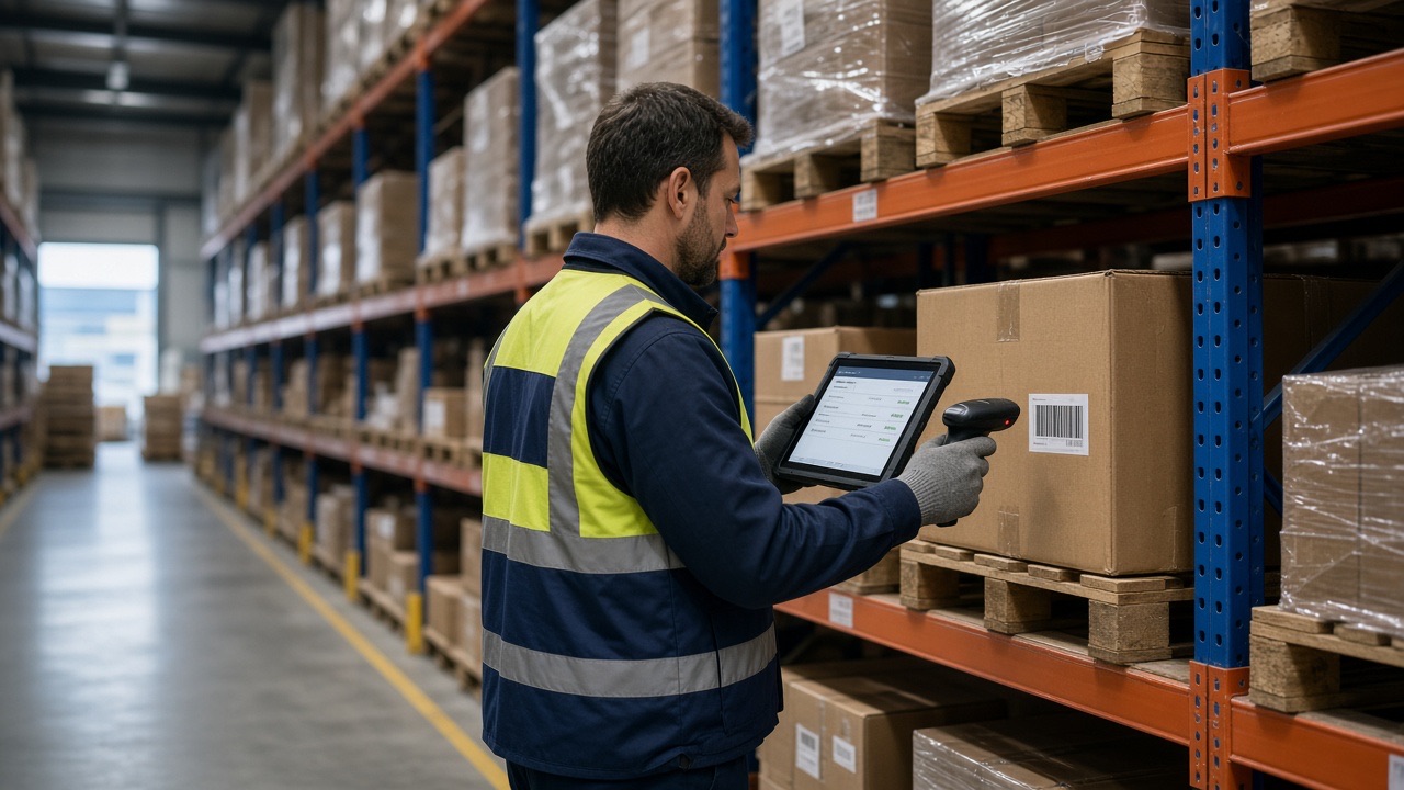 Warehouse team scanning parcels for a fleet and delivery operation